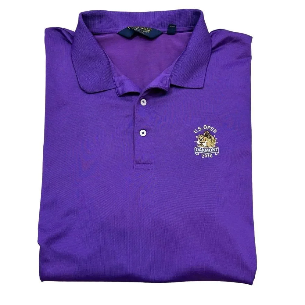 Rare Men’s Polo Ralph Lauren Gold PurpleUS Open Oakmont 2016 Polo Golf Shirt XXL